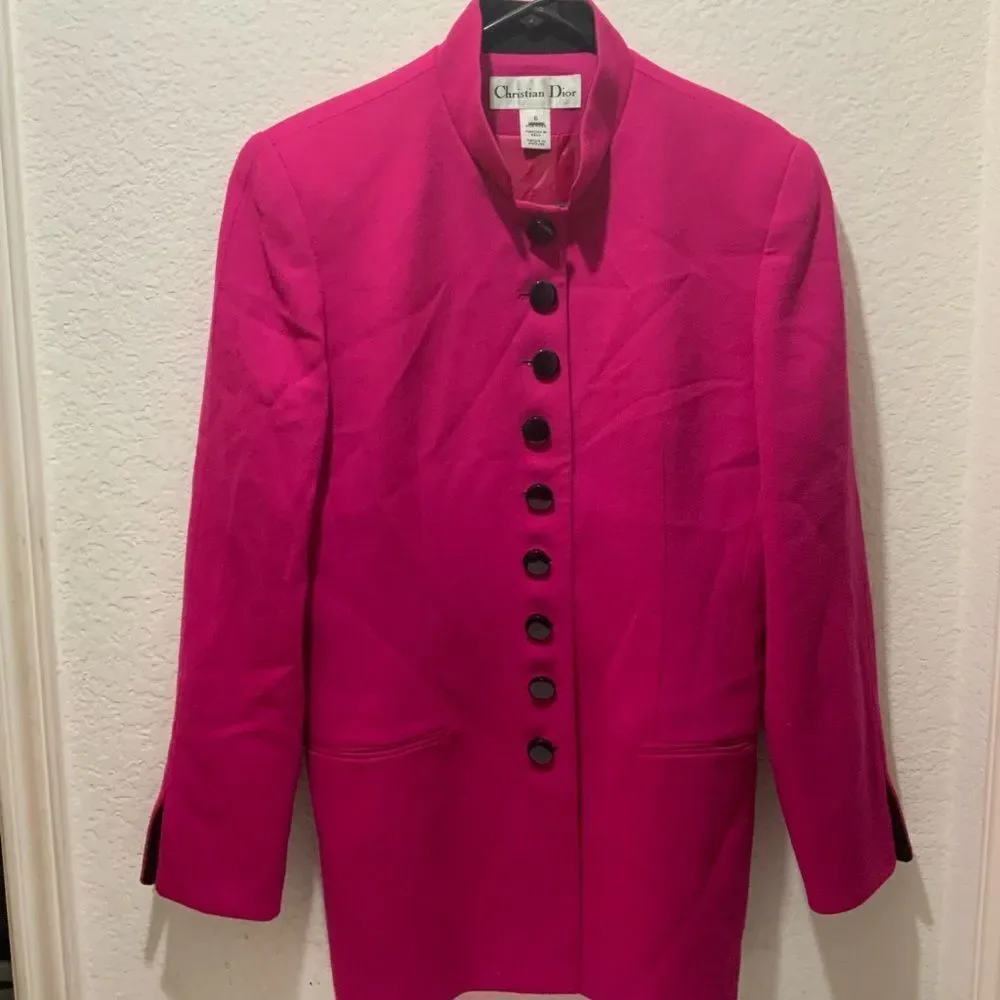 Christian DIOR Blazer Coat Vintage Designer USA 100% Pure Wool Size 6 Pink